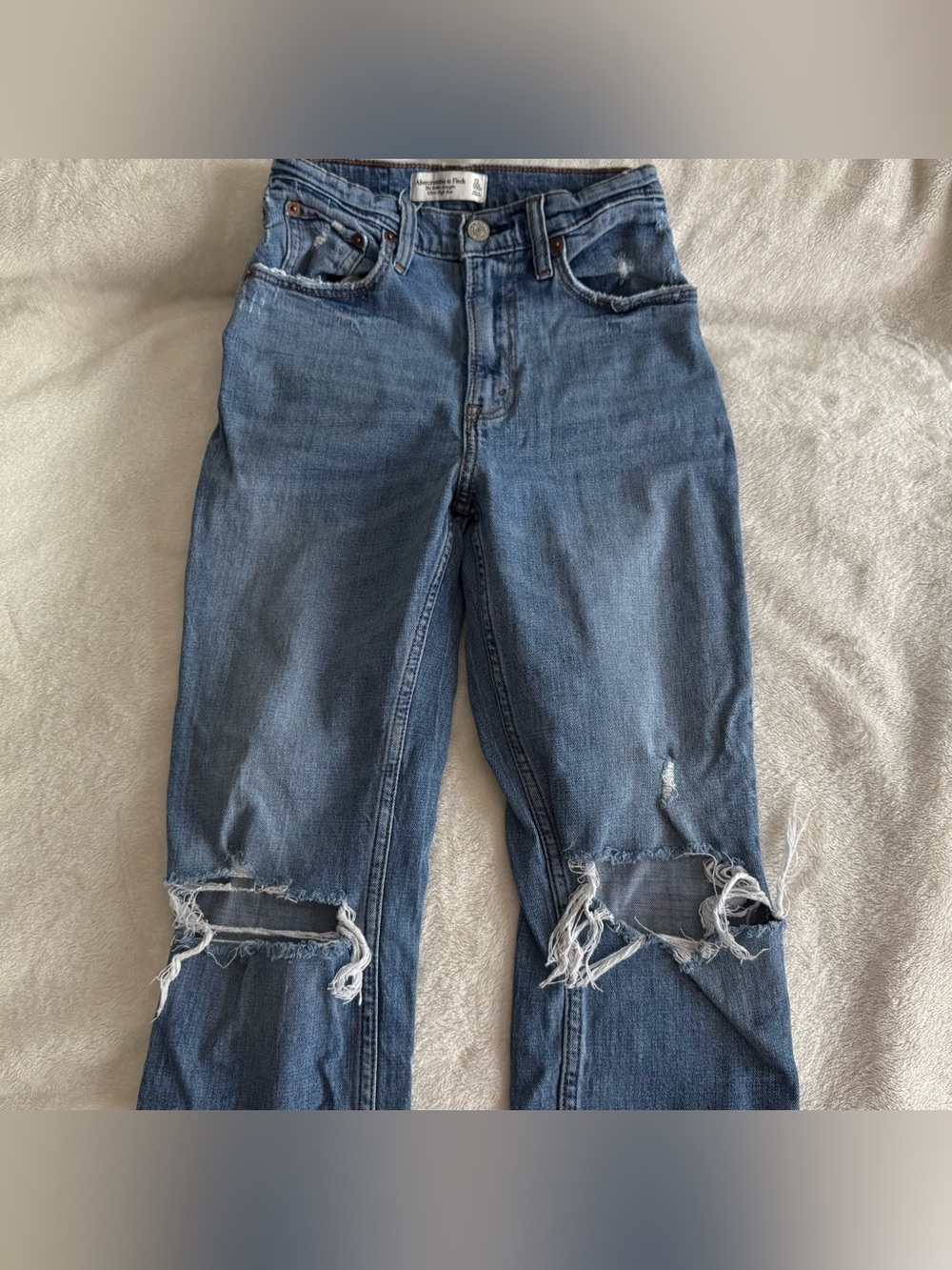 Abercrombie & Fitch Medium Wash Distressed Ankle Straight Ultra High-Rise Jeans